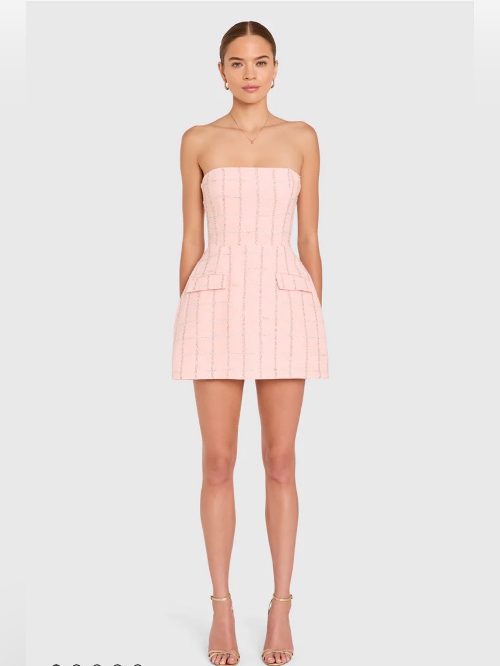 Amanda Uprichard Metallic Windowpane Plaid Cocktail Romper Mini Dress